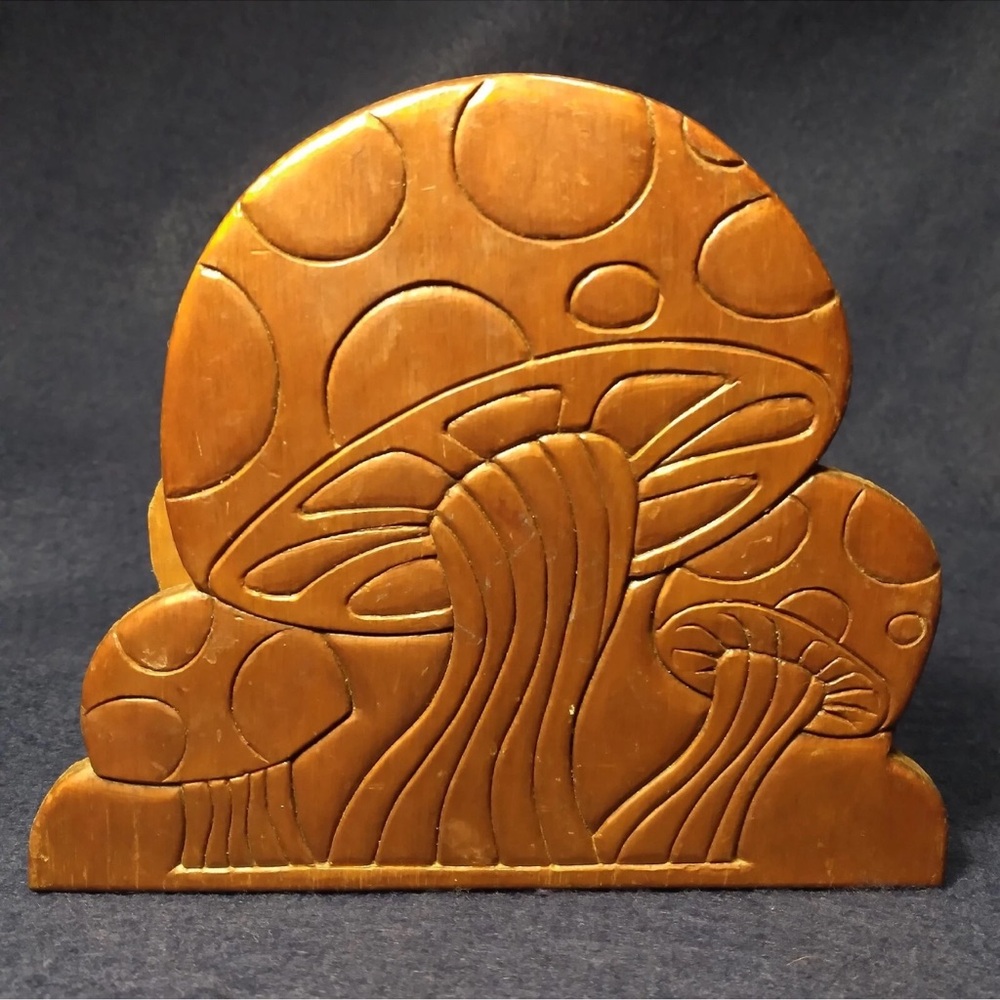 Handcrafted Wooden Mushroom Napkin holder 1970s